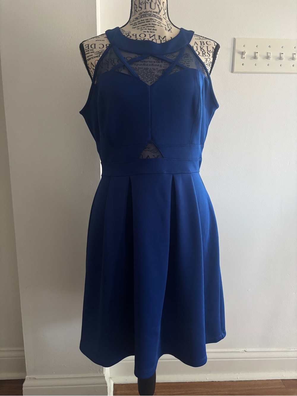 Sweet Storm Royal Blue Midi Dress with Mesh Yoke
